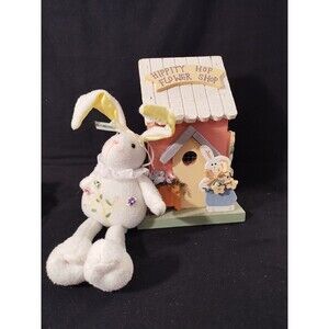 Easter Hippity Hop Flower Shop Wooden Decor Stuffed Easter Bunny Floral Design